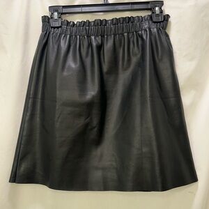 LOFT Black Faux Leather A-Line Skirt with Elastic Waist